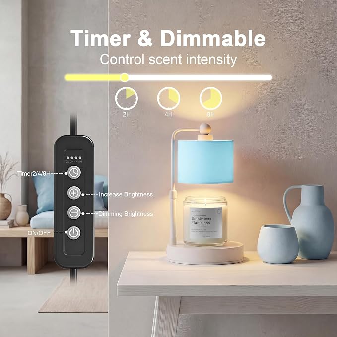 Candle Warmer Lamp with Timer, Dimmable Candle Wax Warmer, Height Adjustable Electric Candle Lamp Warmer with 2 Bulbs, Gifts Idea for Women Her, Mom, Vintage Home Decor for Bedroom-Blue