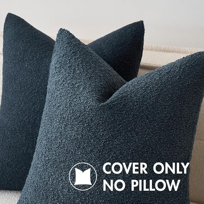 MIULEE 18x18 Inch Decorative Pillow Covers for Couch Bed Set of 2 Textured Boucle Neutral Throw Pillow Covers Navy Blue Accent Solid Pillowcases Sofa Living Room Home Decor