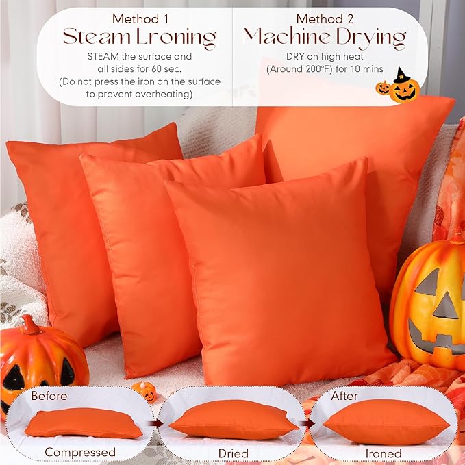 Colingmill 4 Set Waterproof Orange Outdoor Throw Pillow Covers with 4 Pillow Inserts 18x18 Inch Decorative Waterproof Throw Cushion for Sofa Couch Home Patio