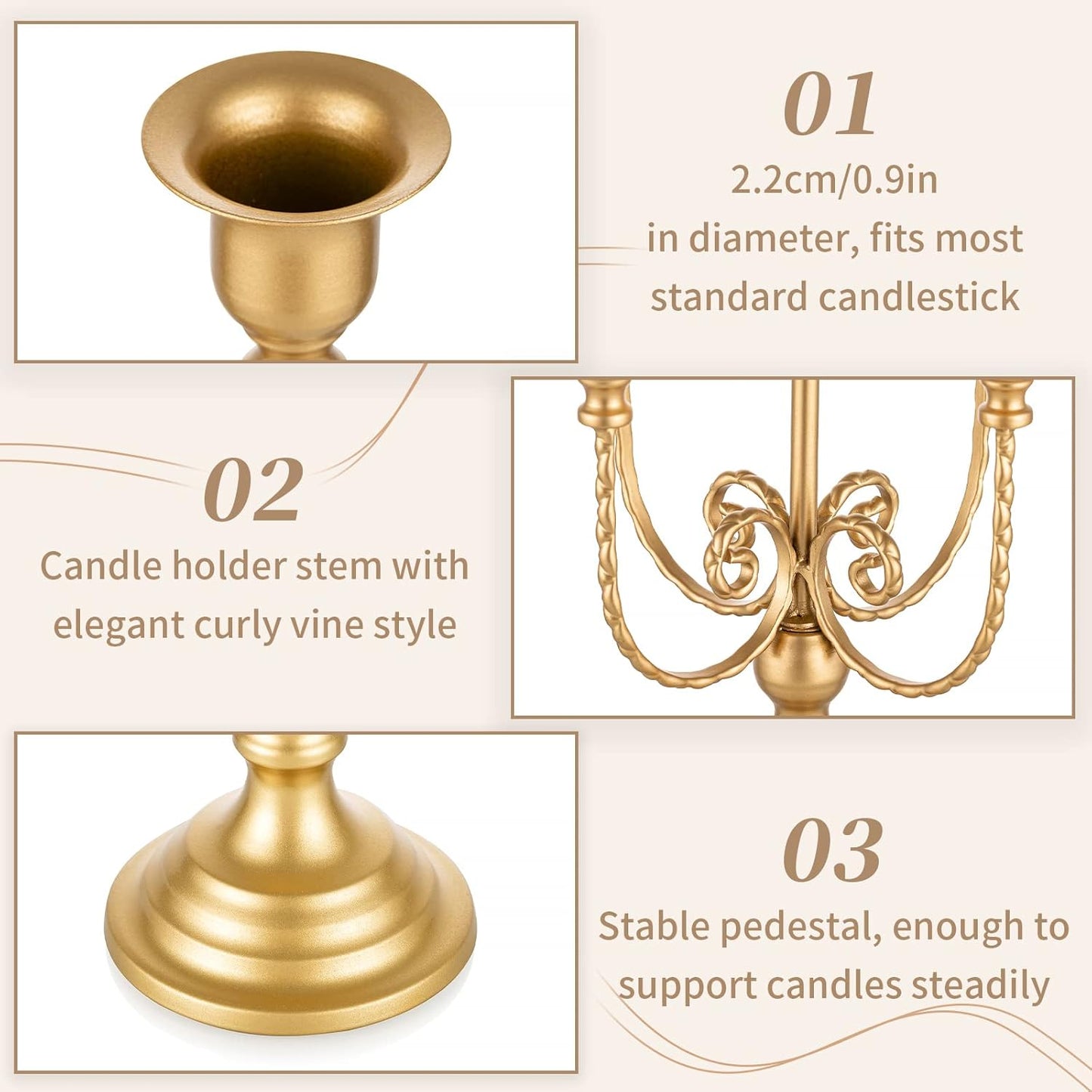 Sziqiqi Candelabra Candle Holder Gold Set of 6-5-arm Metal Candlestick Holders for Taper Candles for Centerpieces Table Wedding Christmas Fireplace Decor Birthday