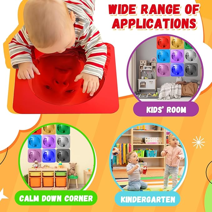 Geiserailie 9 Pcs Sensory Wall Mirror Acrylic Bubble Mirror Toys for Calming Corner Items - Sensory Room Have Visual, Tactile Stimulation (10 x 10 Inch,Multicolor)