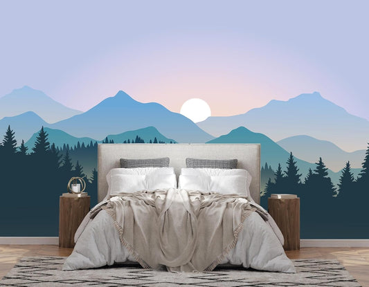 Natural Mountain Forest Landscape Wallpaper Mural for Living Room, Bedroom, Dinning Room, Large Background Waterproof Wall Decor(Not Peel and Stick)