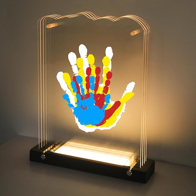 Family Handprint Kit with Light, Baby Hand and Footprint Kit, DIY Craft Keepsake, Family Gifts for Mom, New Parents, Mother's Day, Adoption, Baby Shower Gifts for Boys & Girls (Cloud, Grey)