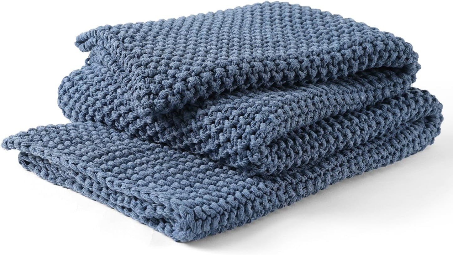 YnM Chunky Cotton Knit Throw Blanket, Cable Knit Throws for Bed Couch Sofa, Comfy & Relaxing, Decorative Piece for Farmhouse Modern Boho Rustic Scandinavian Chic Vibe, Denim Blue 60x80 Inches