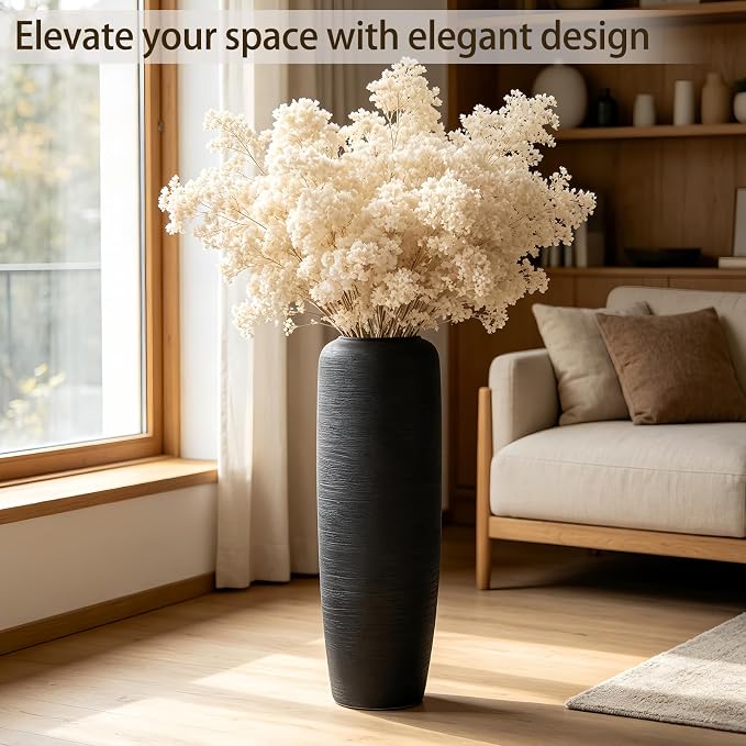 Black Rustic Ceramic Farmhouse Tall Floor Vase,23.6 Inch Vintage Large Vases Pottery Clay Terracotta Rustic Vase for Home Decor Living Room Entryway Table Centerpieces,Kitchen,Housewarming Gifts