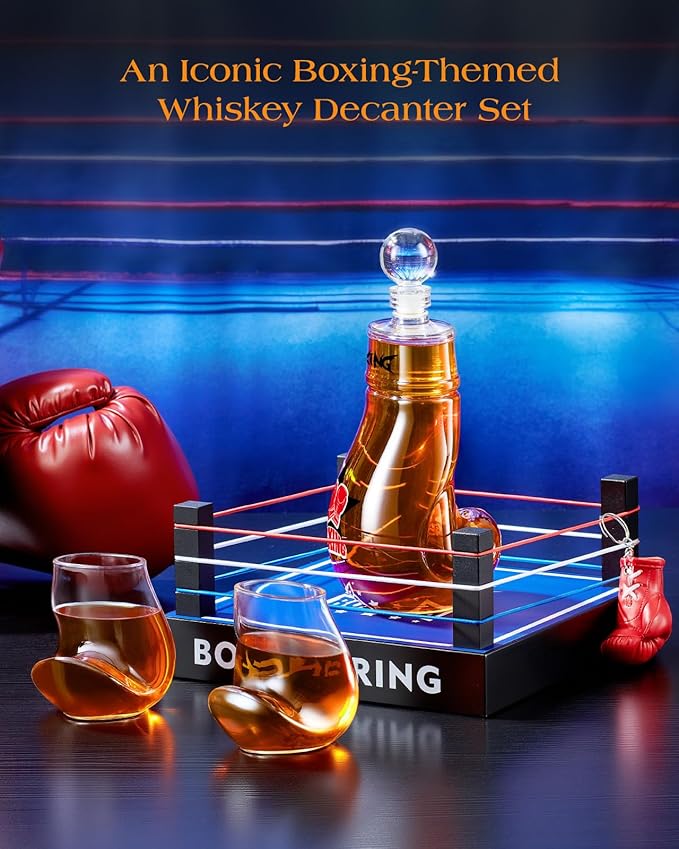 Gifts for Men Dad, Kollea Boxing Whiskey Decanter Set, 31 Oz Decanter with 2 Boxing Glove Glasses, Cool Anniversary Birthday Gifts for Men, Brother, Him, Guys, Whiskey Lovers & Boxing Fans - Black