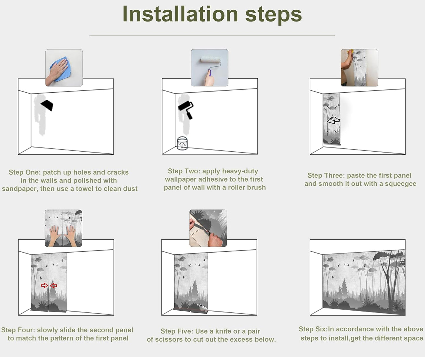 Gray Forest Wall Mural Wallpaper for Bedroom Living Room(Not Peel and Stick)