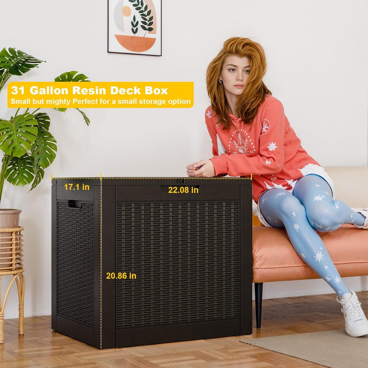 Vixzen 31 Gallon Resin Deck Box, Lockable Outdoor Storage Box for Patio Cushions Storage Furniture,Garden Tools, Pool Supplies, Weatherproof and UV Resistant- Black