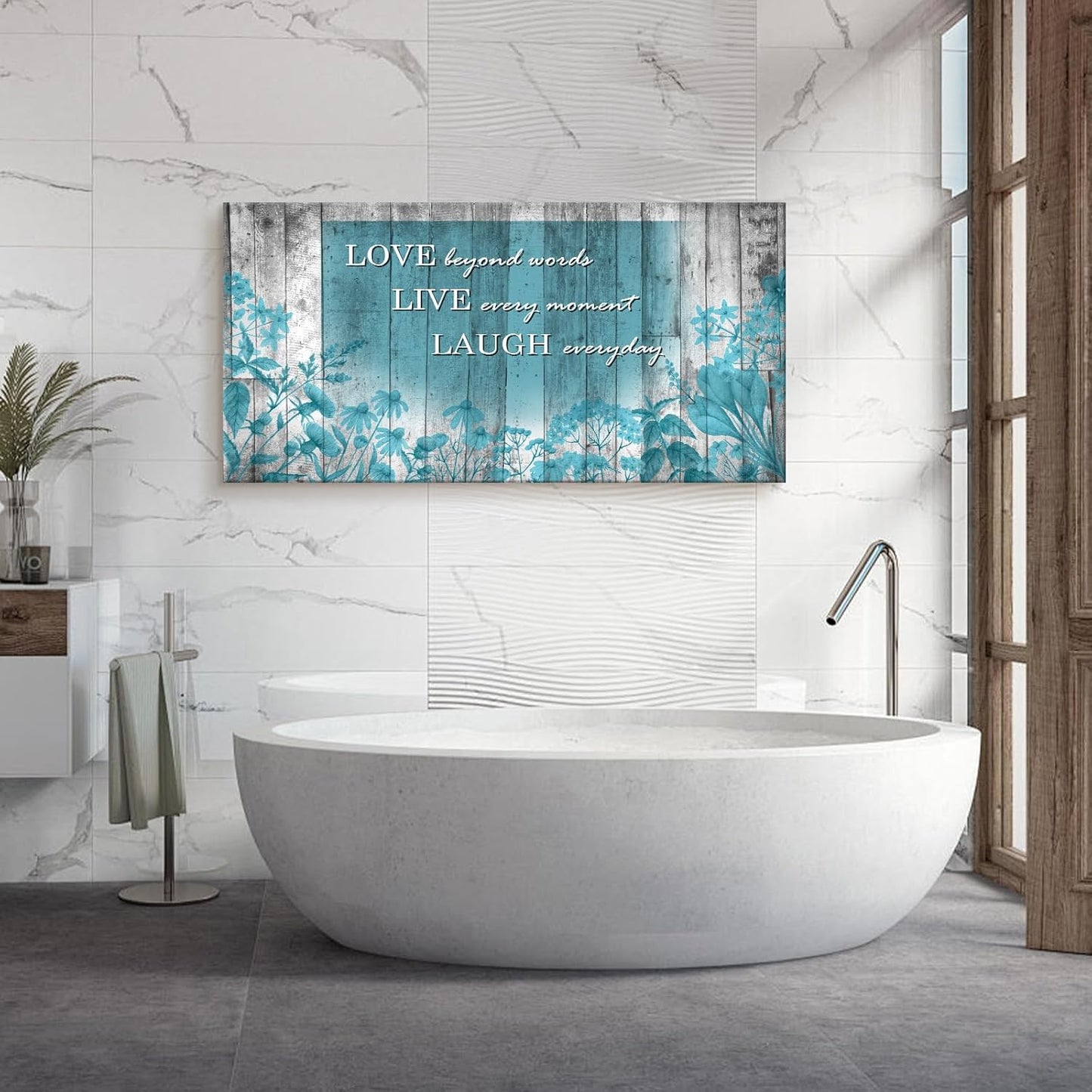 Cao Gen Decor Art S07050 Wall Art Motivational Quotes Canvas Prints 1 Panels Teal Flowers Abstract Pictures Paintings Stretched and Framed for Living Room Bedroom Kicthen Office Artwork