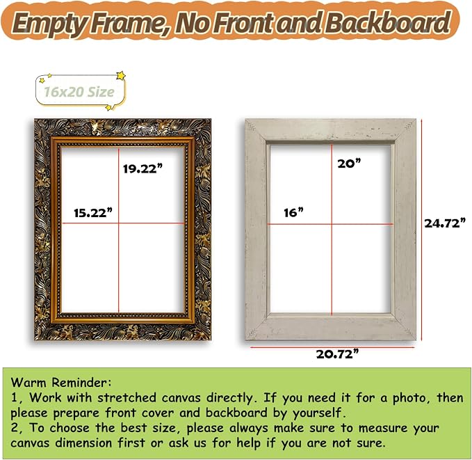 Akfado Vintage Gold Frame for 16x20 Canvas Paintings, 2.36” Wide Victorian Ornate Art Frame for Antique Portraits Countryside Season Landscape Art Show Exhibition (No Front Cover & Backboard)