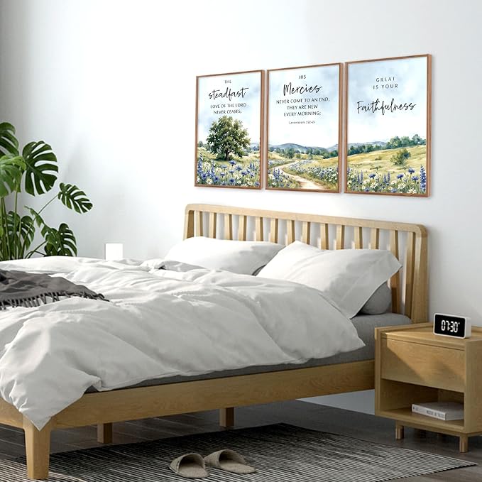 CHDITB Christian Wildflower Framed Canvas Wall Art Set, Country Landscape Scripture Wall Decor, Bible Verse Spiritual Painting, Rustic Faith Art Prints for Living Room, Bedroom, Office 16"x24"x3