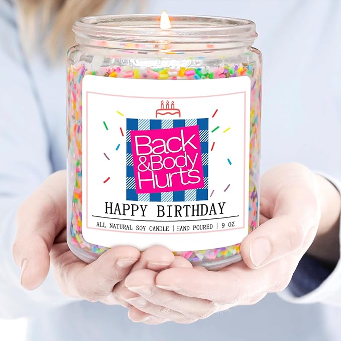 Homsolver Birthday Candles Gifts for Her and Him, Birthday Gifts for Women Men, Unique Best Friend Gift Ideas -Back & Body Hurts Happy Birthday Candle