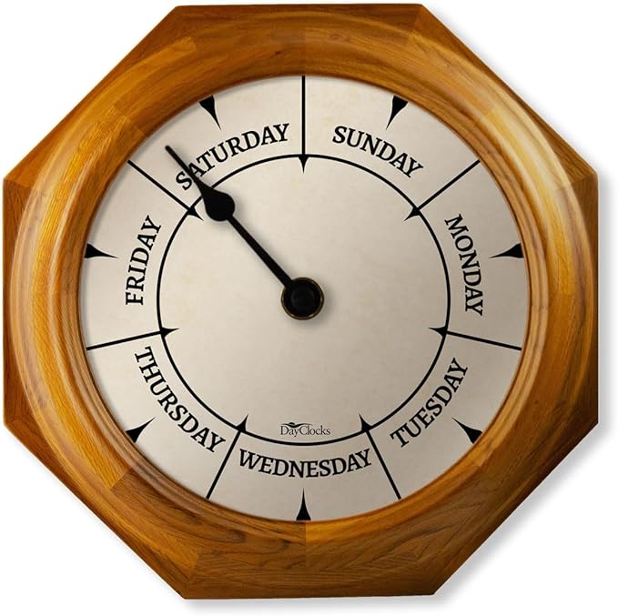 Classic Day of The Week Wall Clock - 10" Solid Oak Wood Frame, Ideal Retirement Gift for Men and Women, Day Clock for Seniors and Retirees