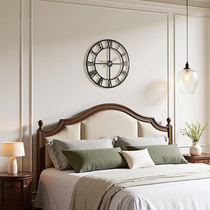 Vantic 24 Inch Large Wall Clock, Roman Numeral Metal Oversized Wall Clocks for Living Room Decor, Bedroom and Kitchen, Completely Silent, Non Ticking, Battery Operated
