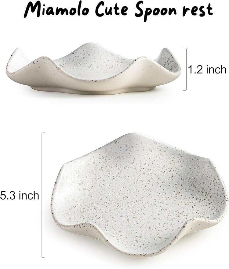 Miamolo Spoon Rest for Kitchen Counter, 5.3" Ceramic Spoon Holder for Stove Top, Cute Coffee Spoon Rest, Modern Kitchen Spoon Holder for Multiple Utensils, Farmhouse Home DéCor, Housewarming Gift
