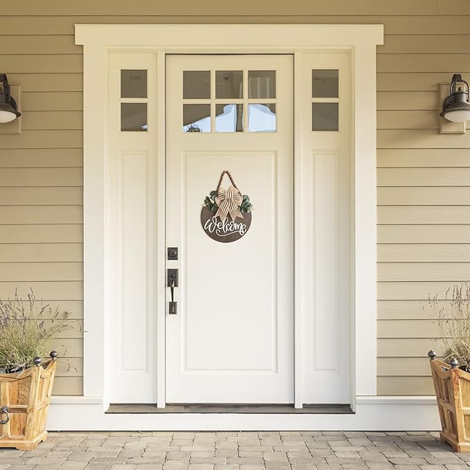 Welcome Sign for Front Door Wreath Decorations for All Seasons Front Porch Decor Hanging Gift for Farmhuose Home Outdoor Indoor(Welcome)