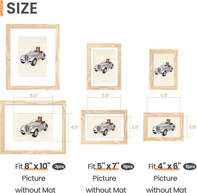 upsimples 19 Pack Picture Frames Collage Wall Decor for Mounting or Tabletop Display, Photo Gallery Frame Set for Family, Multi Sizes Including 8x10, 5x7, 4x6, Natural