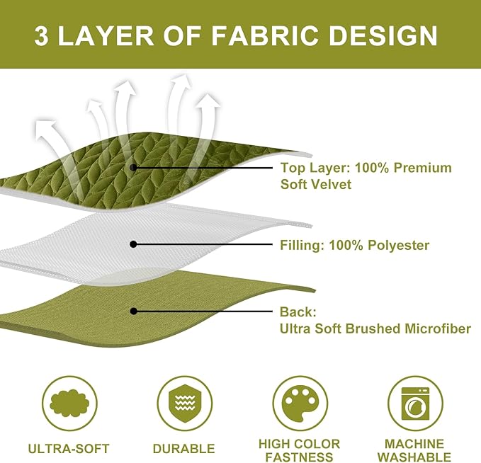 Ivellow Velvet Quilt King Size, Green Lightweight Bedspread Full Soft Reversible Coverlet for All Season 3Pcs Luxury Velvet Comforter with Brushed Microfiber Back Leaf Embroidered Quilted Bedding Set