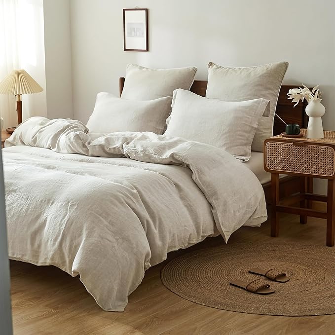 100% French Linen Pillow Shams Basic Style - Pack of 2 - Washed Solid Color Natural Flax Soft Breathable - Linen, 20'' x 36''