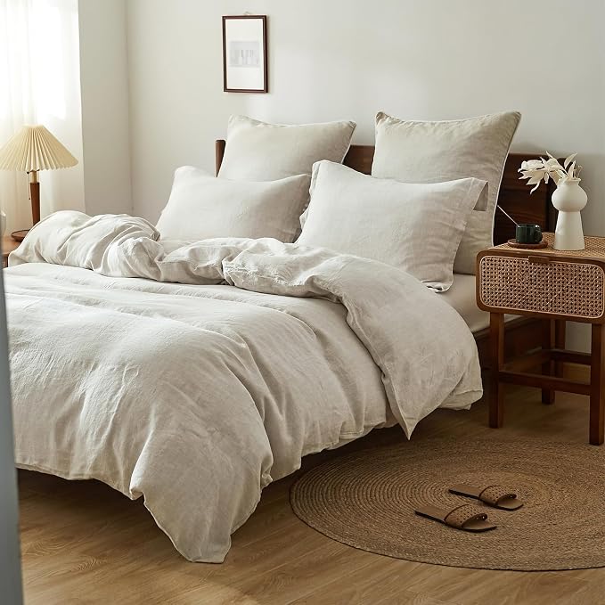 100% French Linen Pillow Shams Basic Style - Pack of 2 - Washed Solid Color Natural Flax Soft Breathable - Linen, 20'' x 26''