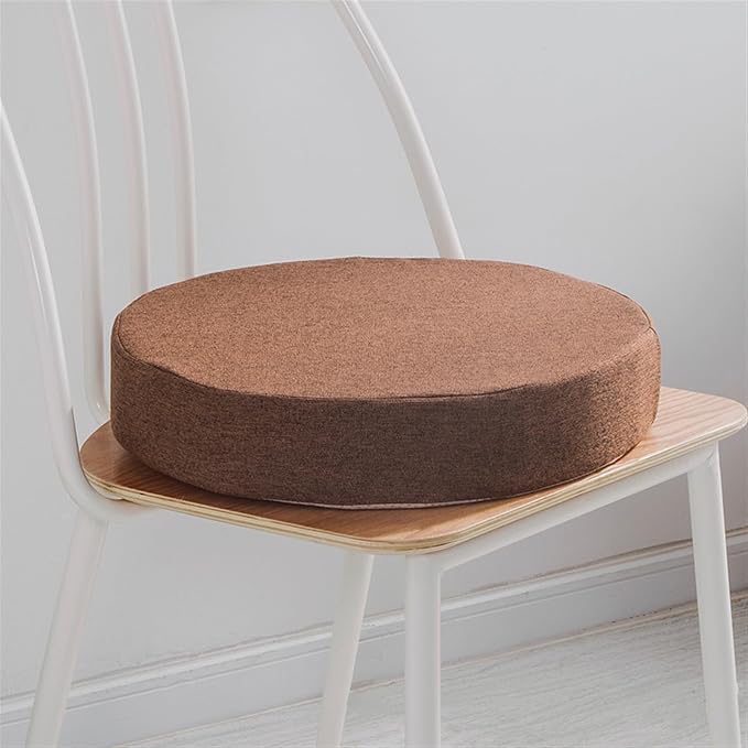 Reyox Thicken Cotton Linen Chair Cushion, Non Slip Seat Cushion for Recliners, Armchairs 2" Thick Round Brown 20" x 20"