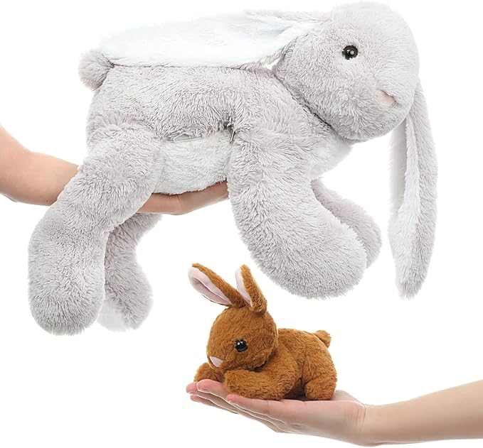 MaoGoLan 4Pcs Large Bunny Stuffed Animal with 3 Babies Inside, 24" Giant Easter Bunny Plush Toys, Soft and Cuddly Gray Stuffed Rabbit Gift for Kids,Girls,Boys,Teens