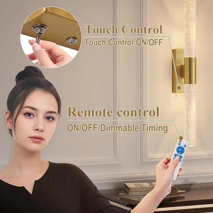 camuucci Battery Operated Wall Sconces Set of 2 Rechargeable Battery Powered Wall Light with 12000mAh Not Hardwired Dimmable Wall Lamp Fixtures for Bedroom Living Room Gold 20.9 Inches