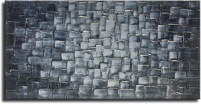 MyArton Large Abstract Silver Square Wall Art Hand Painted Modern Textured Oil Painting on Canvas Ready To Hang 60x30inch