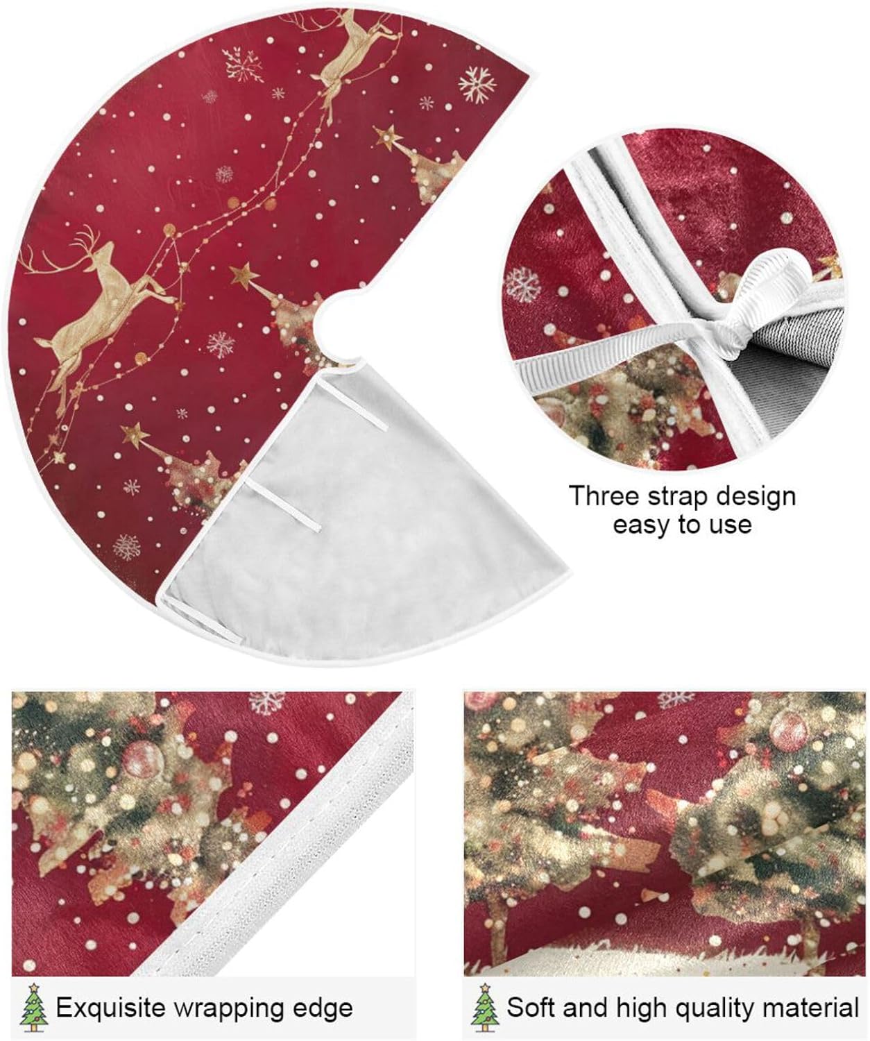 Christmas Tree Skirt, 36 Inch Christmas Trees Reindeer Xmas Tree Skirt for Christmas New Year Party Decorations Christmas Tree Mat