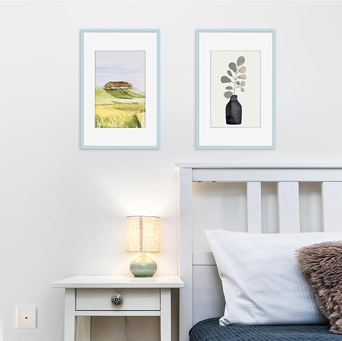 Picrit 11x17 Picture Frame Set of 12, Display 8x12 with Mat or 11x17 without Mat, Photo Frames for Wall Mounting Display, Blue