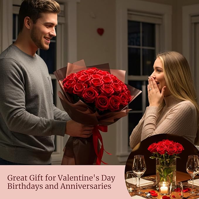 Auihiay 104pcs Red Roses Artificial Flowers - Realistic Faux Red Roses for Wedding, Table Centerpiece, Home Party, Valentine's Day, Mother's Day, Anniversary Decorations