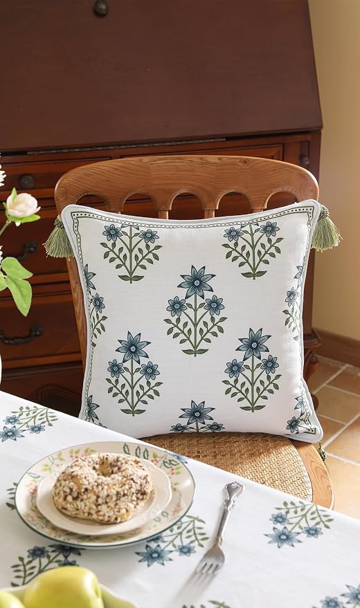 ISAENNE Designer Vintage Linen Throw Pillow Cover,18"x18"-Mosella B | French Elegant Square Decor Pillow Cover,Concealed Zipper Design,Floral Pattern,Sofa,Bedroom,Living Room,Lounge Chairs
