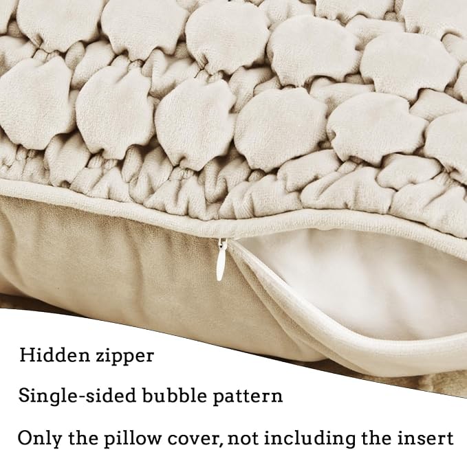 Pillow Cover 24x24 1 Piece Velvet Euro Sham Decorative Farmhouse Pillowcase Boho Square Cushion Covers Soft Bubble Texture for Couch Sofa Bed Bedroom Car Living Room，Beige Gray