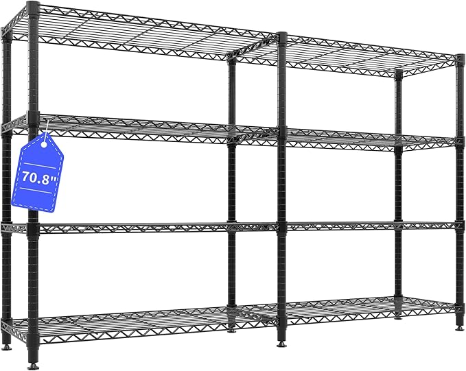 Garvee 70.8" W Storage Shelves Metal Shelving Unit, 4-Tier Heavy Duty Wire Shelving Extra Wide L-Shaped Storage Rack for Apartment Pantry Kitchen Corner Bedroom