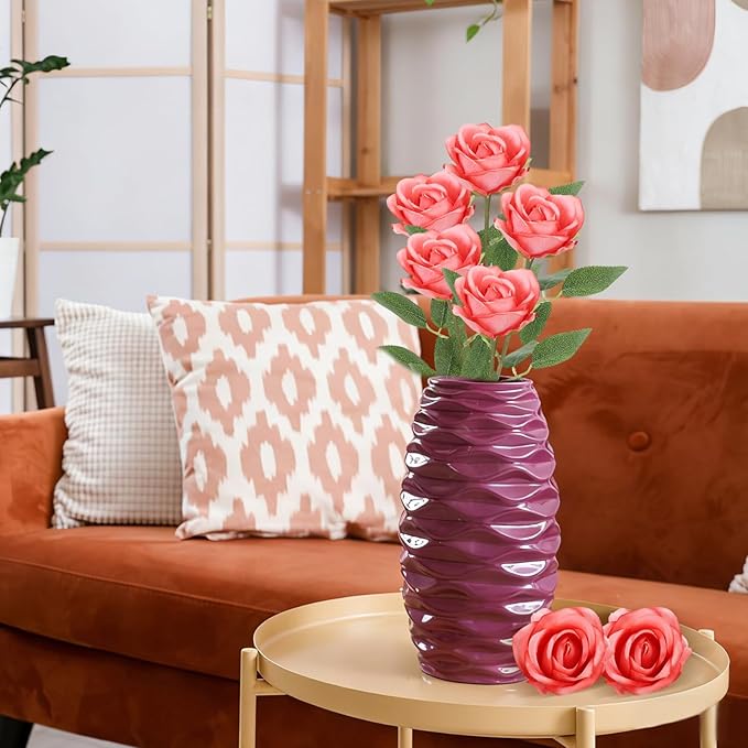 36 Pcs Deep Pink Artificial Roses with Long Stems, Fake Silk Rose Artificial Flowers Bulk for Bridal Wedding Bouquet Centerpiece Ball Arrangement Party Decor