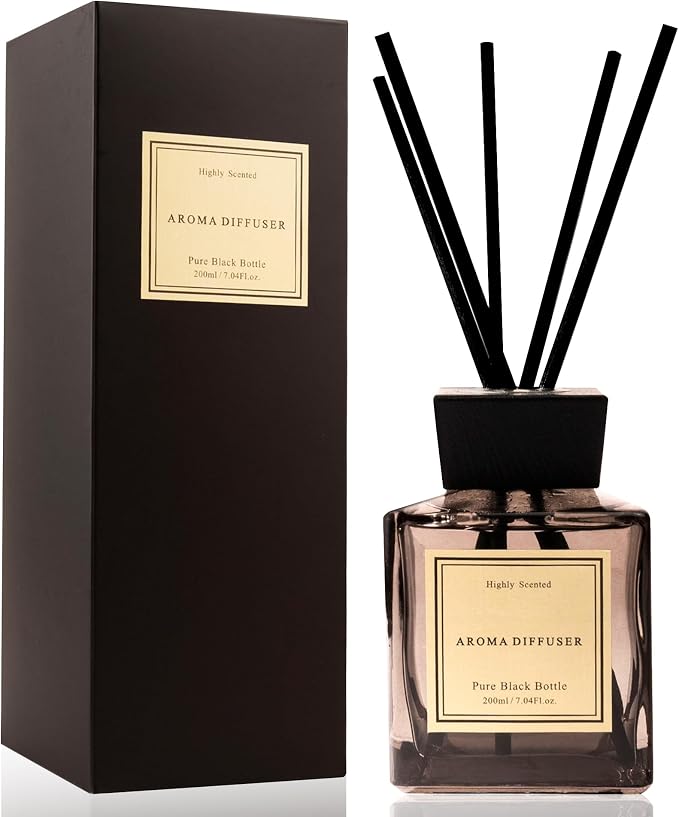 XEPTLE Soft Bloom Suite Reed Diffuser, Hotel Collection Oil Diffuser, Air Freshener, Long-Lasting Scent, Home & Bathroom Essential Oil Diffuser with 5 Reeds, 7.04oz, Black
