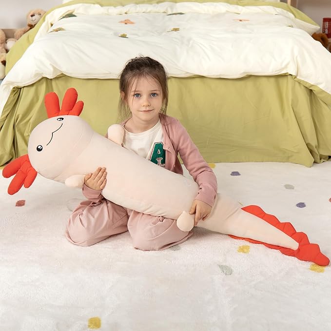 MaoGoLan Giant Axolotl Plush Toy Stuffed Animal, Huge Axolotl Body Pillow for Kids Girl Boy, Big Salamander Plush Glow in the Dark, Birthday Easter Baby Shower Party Gifts Decor Pink