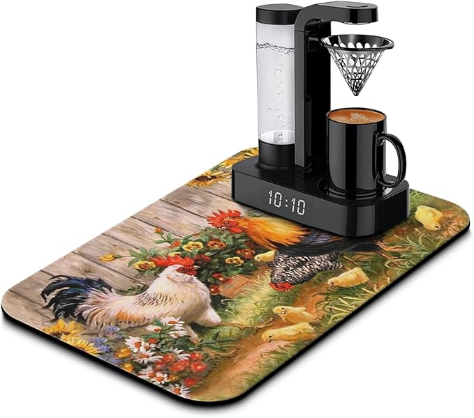 Fun Coffee Mat 19inx12in,Coffee Bar Mat for Countertops,Absorbent Hide Stain Anti-Slip Coffee Bar Accessories Fit Under Coffee Machine Mat,dish Drying Mats for Kitchen