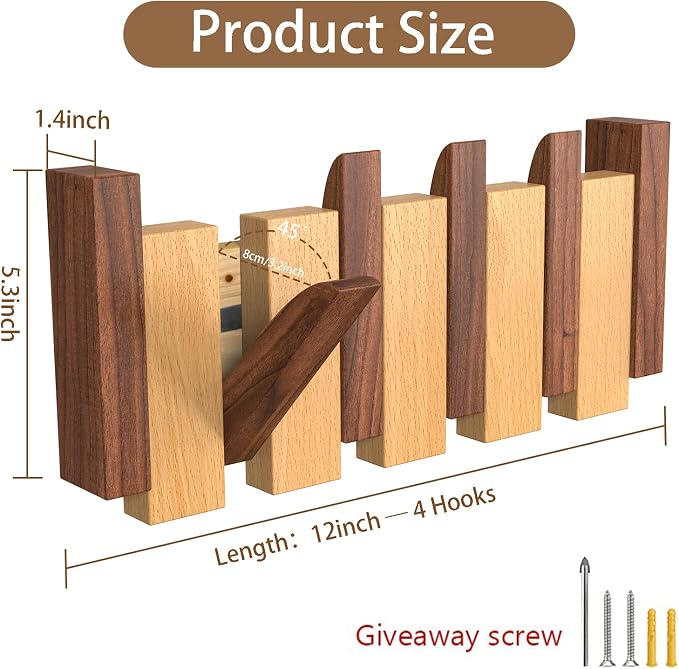 Coat Rack Wall Mount Wood, Coat Hooks Wall Mounted Wooden with 4 Flip-Down Hooks,Farmhouse Home Decor Living Room as Housewarming Gifts,Thank You Gifts,Birthday Gift for Women,Mother,Mom,Wife.