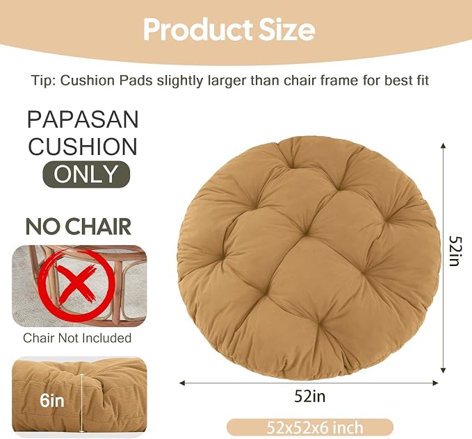 idee-home Papasan Chair Cushion, Circle Papasan Chair Cushion(Cushion Only) | Papasan Cushion with Thick Corduroy Cover, 52 x 52 Inch Cushion for Egg Chair, Navy