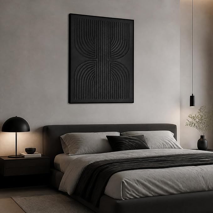 SAFERRYHOME Black Textured Carve Abstract Wall Art, 30"x40" Framed | 3D Textured Carve Framed Wall Decor, Modern Painting Minimalist Geometric Artwork for Home Office, Living Room, Hallway