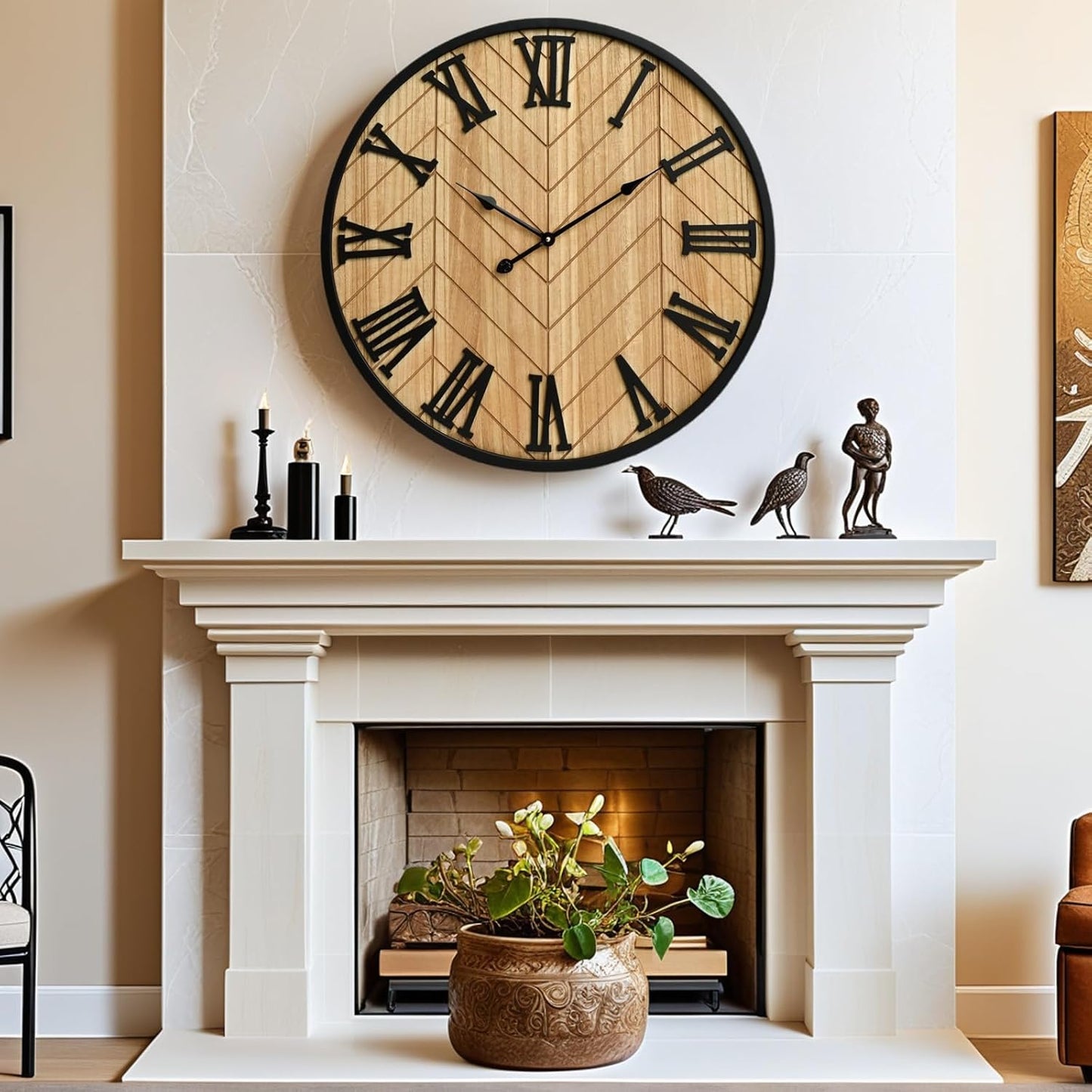 30 Inch Large Wall Clock Farmhouse Style - Brown Silent Non-Ticking Rustic Decor for Living Room, Kitchen, Bedroom