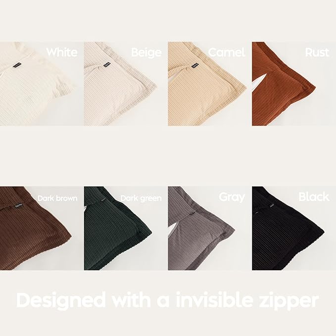 COCO TOP Pack of 3 Throw Pillow Covers 18x18inch, Boho Striped Corduroy Neutral Soft Pillow Cases for Modern Farmhouse Home Decor Cozy Living Room Bedroom Loung(Classic Black, White & Grey)