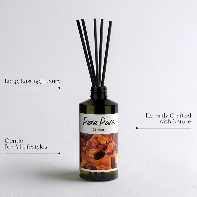 Amber Scent Premium Reed Diffuser Set - 2 Pack, 400ml /14.1 fl.oz Scented Oil with 6 Sticks | Long-Lasting Fragrance for Home & Office | Luxury Gift