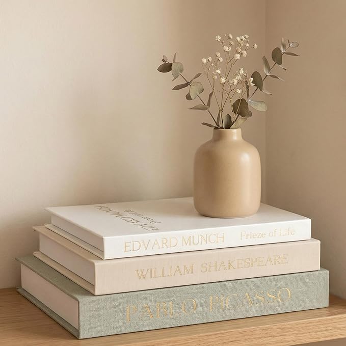 Decorative Books for Home Decor-Set of 3 Linen Aesthetic Fake/Faux Books for Coffee Table/Bookshelf/Mantel Shelf Decoration, Hidden Photo or as Keepsake Storage Box