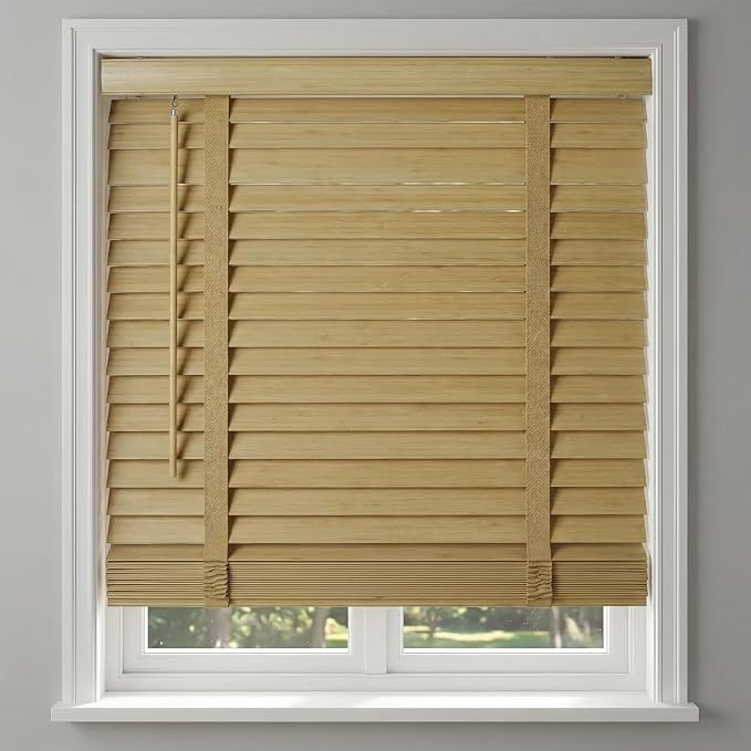 2" Cordless Bamboo Blinds,Indoor Windows Horizontal Blackout Wood Blinds, Room Darkening Window Shades for Interior Bedrooms, Living Rooms, Offices Natural 38.5" W x 60" H