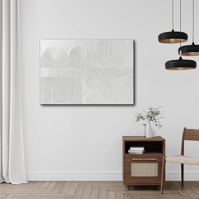 Creespi White Textured Wall Art - Hand Painted Abstract Oil Painting On Canvas 28x40 inch,Large Modern Minimalist 3D Art Painting for Wall Decor