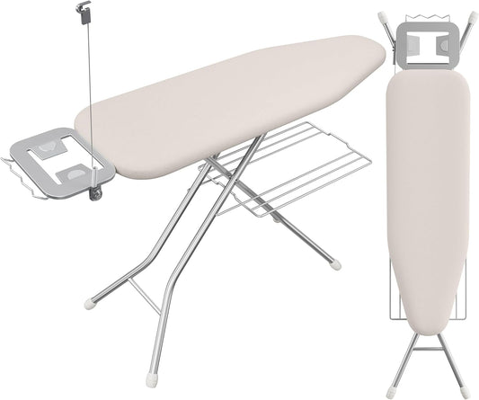 Yaheetech Ironing Board, Compact Iron Board with Cord Holder, Steam Iron Rest and Bottom Storage Tray, 9 Adjustable Heights & 3 Layer Cover, Folding Heavy Duty Ironing Board 52X14, Beige