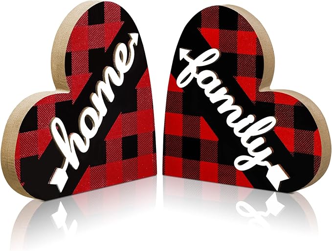 Jetec 2 Pcs Rustic Wooden Heart Table Decor, Daisy Farmhouse Home Decor, Bless This Home & Be Kind Sign for Living Room, Dining Room, Shelf & Mantel, Ideal Housewarming & Birthday Gift(Stylish Style)