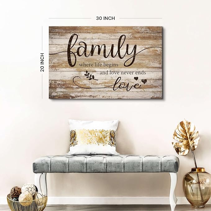 Rustic Kitchen Family Wall Art Farmhouse Brown Home Blessed Picture Vintage Inspirational Wood Grain Canvas Painting Country Motivational Quotes Poster Artwork for Bedroom Living Room Decoration 20x30